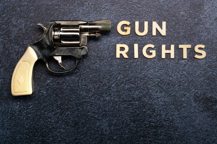 Gun,Rights,Concept,On,A,Blue,Background,With,Text,And