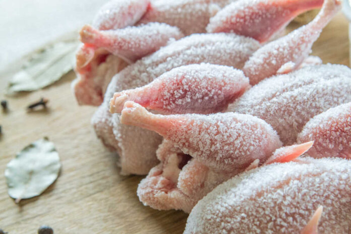 Raw,Frozen,Quails,,Mustard,,Herbs,And,Spices,For,Marinating,On