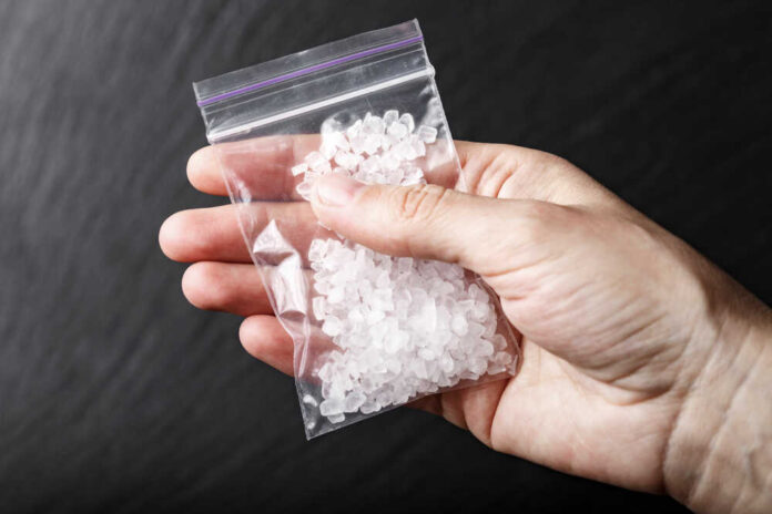 White,Crystals,Drugs,Methamphetamine,In,A,Plastic,Bag,On,A