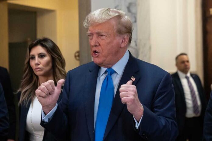 Former,President,Donald,Trump,Speaks,To,Press,Before,The,Start