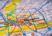 Detailed map focusing on Memphis with road connections