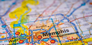 Detailed map focusing on Memphis with road connections