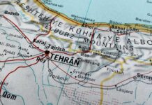 A detailed map showing Tehran and surrounding geographical features