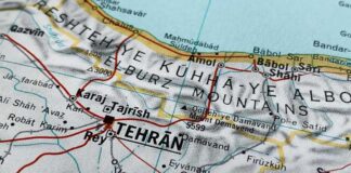 A detailed map showing Tehran and surrounding geographical features