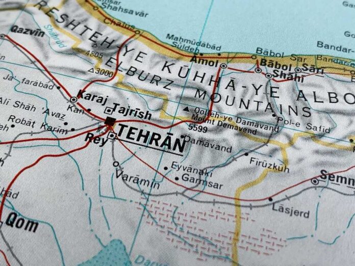 A detailed map showing Tehran and surrounding geographical features