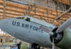 US Air Force plane in a hangar interior