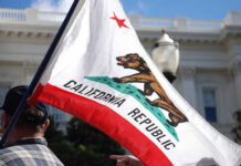 Trump’s Endorsement DERAILS GOP’s California Dream California state flag being held up at an outdoor event