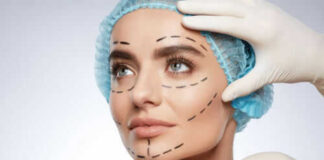 Woman with surgical markings on face wearing cap