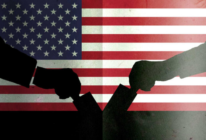 American-flag-and-election-vote-silhouette-composition_2469224441 Silhouetted handshake over United States flag background