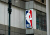 NBA logo sign on a building facade