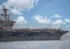 USS Theodore Roosevelt Deploys With Unmanned Vessel Aircraft carrier leads a naval fleet at sea