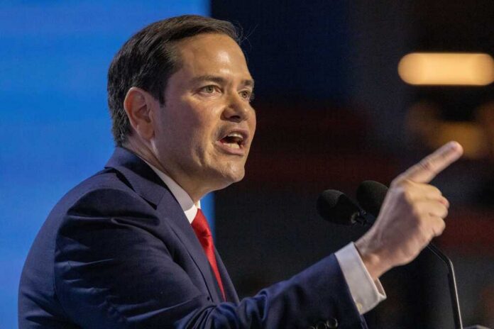 Milwaukee,,Wisconsin,-,July,16,,2024:,Florida,Senator,Marco,Rubio A politician passionately delivering a speech at a podium