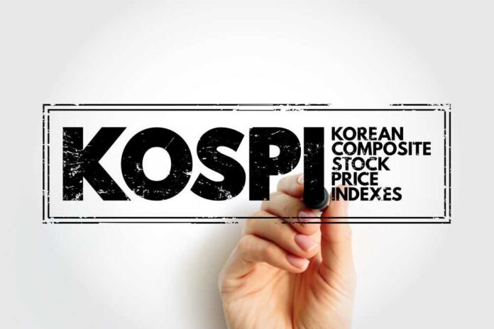 Kospi,-,Korean,Composite,Stock,Price,Indexes,Text,Stamp,,Business Person checking stock market graphs on phone and monitors.