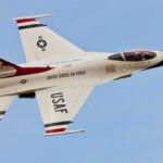Patriotic Spectacle Stuns Vegas Night USAF fighter jet in flight with red, white, and blue livery