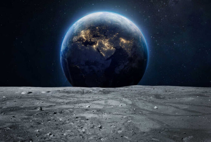 moon-surface-and-earth2043672860jpg Earth rising above the moon’s barren surface in deep space
