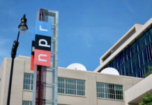 NPR’s Alito Shock—Then Total Retraction NPR building with logo and streetlight nearby