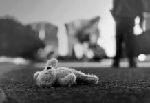 Bait-and-Arrest Playbook Exposed Stuffed toy lying on pavement in black and white