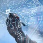 hands interacting with a digital AI interface