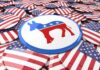 Democratic donkey symbol on a campaign button