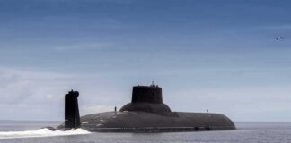 Submarine cruising on calm sea