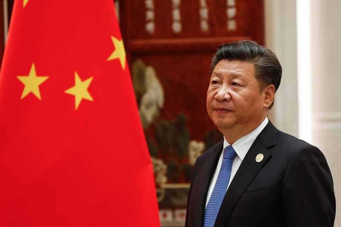 shutterstock_1376982239 Xi Jinping standing beside a Chinese flag