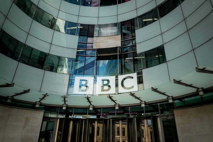 shutterstock_1382330768 BBC headquarters entrance with curved glass facade