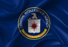 CIA emblem on a blue flag