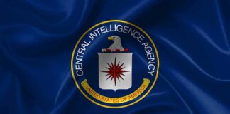 CIA emblem on a blue flag