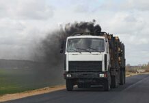 Rest-Stop Bloodbath – Stabbed Seventeen Times Log truck emits black exhaust on rural road