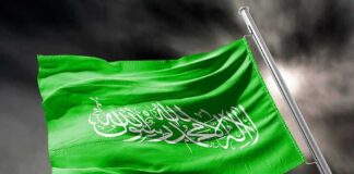 Flag of Saudi Arabia waving on a pole