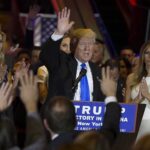 Donald Trump speaks at a rally with Ivanka Trump and Melania Trump on stage; Karlie Kloss in the crowd