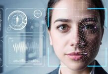 Woman undergoing facial recognition scan