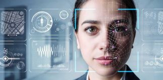 Woman undergoing facial recognition scan