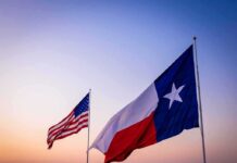 MAGA Loyalty Test Explodes In Texas Texas and United States flags waving at sunset