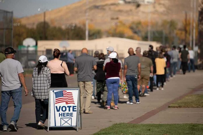 shutterstock_1847496532-1 voters standing in a long line outside a polling place
