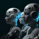 Guard The Lead: Trump Slams China AI Tie-Up row of humanoid robots with mechanical heads in profile