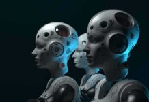 Guard The Lead: Trump Slams China AI Tie-Up row of humanoid robots with mechanical heads in profile