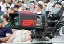 Broadcast television camera at a sports event